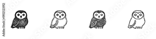 Sketch snowy owl icon design set