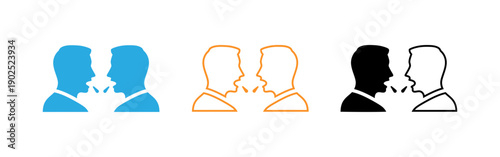 A set of three pairs of human head silhouettes in different colors