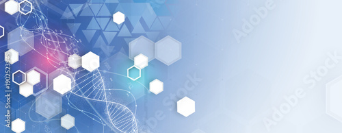 Futuristic science and medical  background, DNA strands, connected neural web