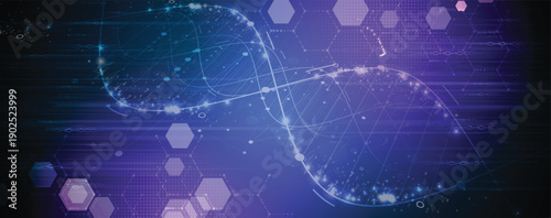 Futuristic science and medical  background, DNA strands, connected neural web