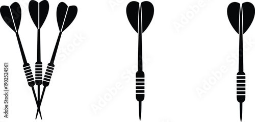 Dart arrows silhouette set isolated on white background, black darts equipment icon collection for target sport design