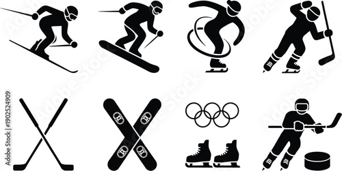 Photography Winter sports icons silhouette set with ice skate hockey stick winter sport snow