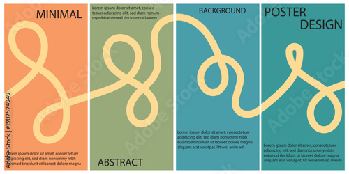 Minimal Abstract Continuous Line Poster Background – Wavy Organic Loop on Warm Terracotta Green Peach Panels, Modern Minimalist Design 