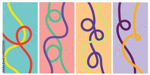 Bild auf Leinwand Colorful Squiggle Loop Line Art Panels | Playful Multicolor Wavy Ribbon Background | Modern Fun Doodle Texture Vector Illustration