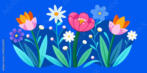 Flores de primavera sobe fondo azul
