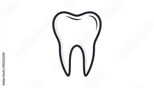 Illustration of a single tooth, featuring a white body outlined in dark lines, isolated on a clean white background
