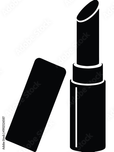 Black lipstick tube with cap off, modern makeup concept