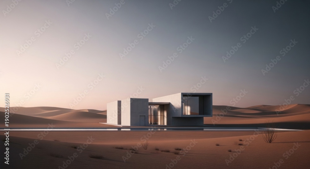 Fototapeta premium Modern architectural building with minimalist design in a desert environment