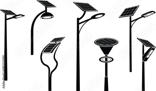Solar powered street lamps in various solar street lights eco friendly lighting renewable energy