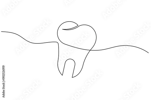 Professional minimalist continuous one line drawing of a healthy molar tooth. Perfect for dental clinic branding, modern healthcare logos, and oral hygiene vector designs.