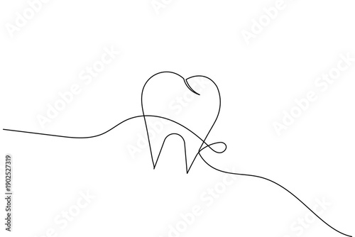 Professional minimalist continuous one line drawing of a healthy molar tooth. Perfect for dental clinic branding, modern healthcare logos, and oral hygiene vector designs.