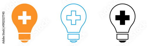 Colorful light bulb icons with cross symbols