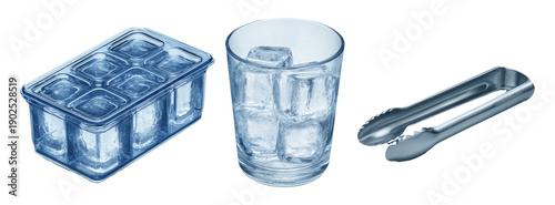 Wallpaper Mural Realistic Cold Beverage Preparation with Ice Cube Tray and Tongs for Refreshing Drinks Torontodigital.ca