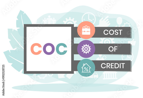 COC Cost Of Credit acronym. business concept background. vector illustration concept with keywords and icons. lettering illustration with icons for web banner, flyer