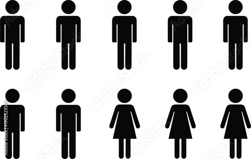 Set of ten and gender diverse human in two rows human gender diverse black and white five male female people minimalist simple flat gender symbols