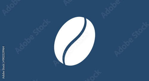 Simple White Coffee Bean Icon on Dark Blue Background.