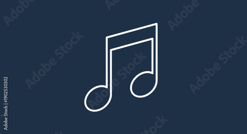 Simple White Music Note Icon on Dark Blue Background 1.