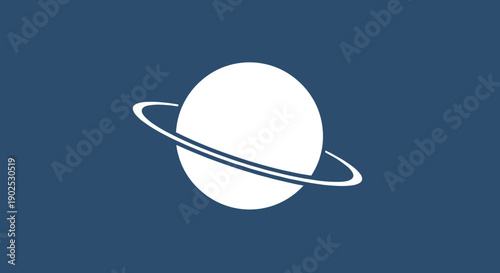 Simple White Planet with Ring Icon.