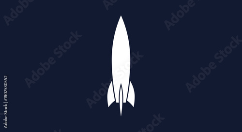 Simple White Rocket Ship Illustration Ascending Upwards.