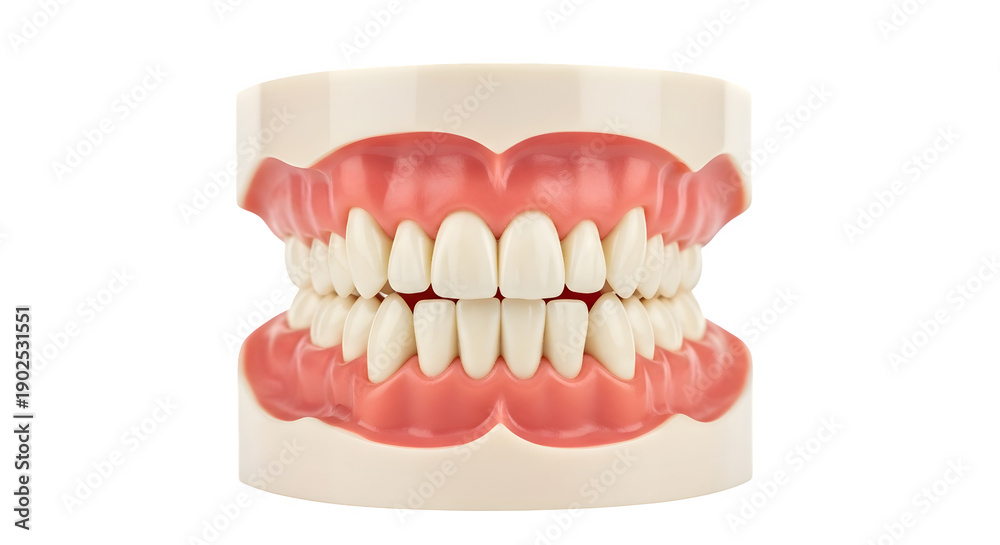 Obraz premium Dental model showing perfect teeth alignment, isolated on white or transparent background. PNG