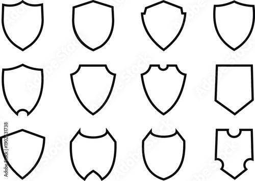 Flat Protect Shield Icons Set – Security Badge Silhouette Vector Collection on White Background.