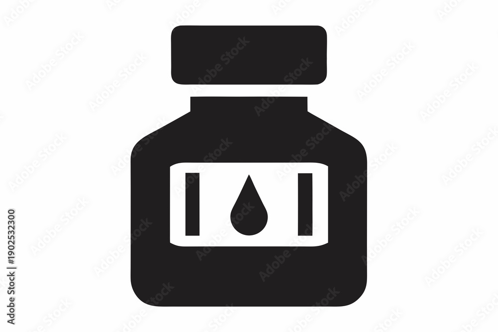Obraz premium Black and White Ink Bottle Icon Vector Illustration