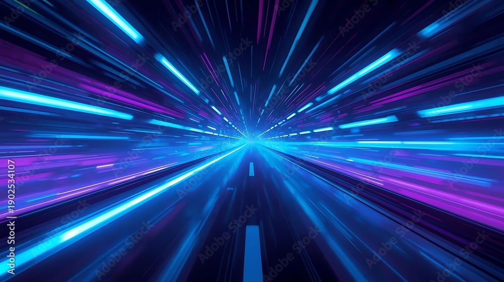 Obraz premium Futuristic night highway with vibrant light trails