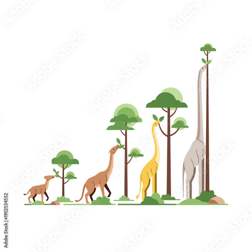 Prehistoric Dinosaurs Feeding on Tall Trees in a Serene Landscape