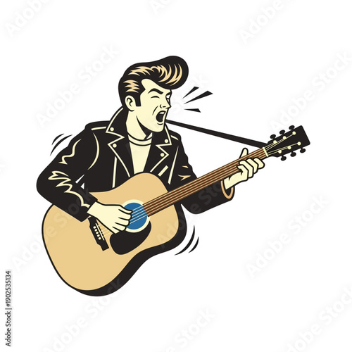 Retro Rocker Singer Guitarist 1950s Style