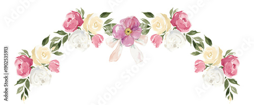 Watercolor border of light pink flowers