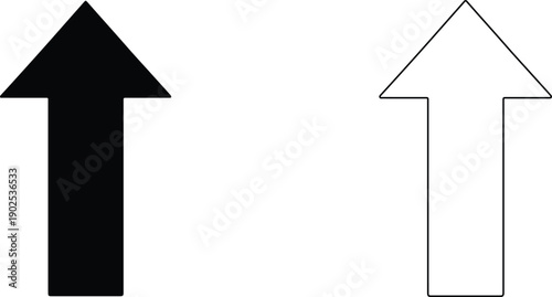 Two arrows pointing upwards in black and white on transparent background for design use