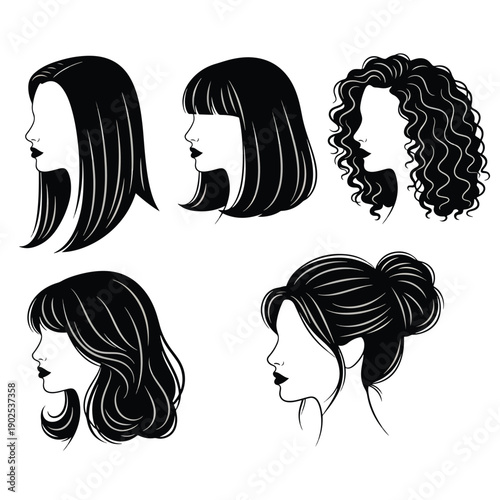 Diverse Female Hairstyles Collection Vector Illustration: Elegant Haircuts and Styles for Women's Beauty