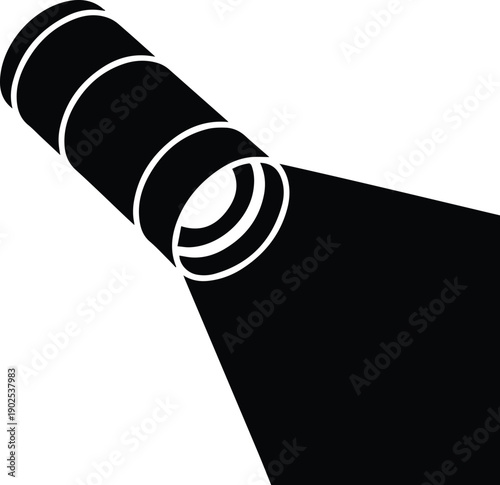 Black silhouette icon of a flashlight emitting a beam of light symbol