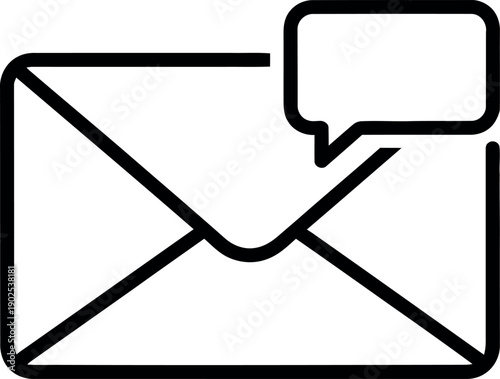 Black outline envelope with speech bubble email message