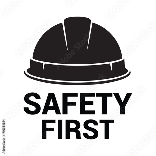 Black hard hat with text safety first construction protective gear safety equipment