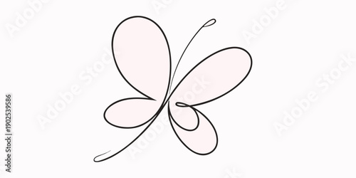 Delicate line drawing of a butterfly with a pale pink fill