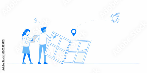 People using digital devices to navigate and locate a destination