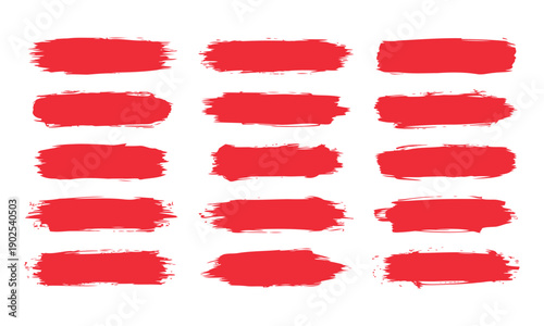 Red hand painted brush stroke set with rough ink texture for creative underlining and artistic text highlight design elements
