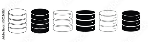 Database Storage Cylinder Icon – Flat Solid & Outline Vector Data Server Symbol Isolated