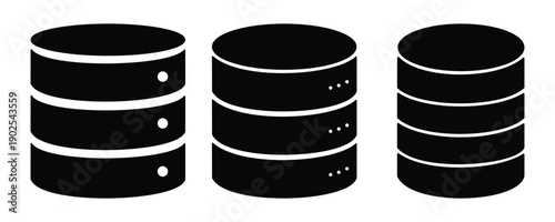 Database Storage Cylinder Icon – Flat Solid & Outline Vector Data Server Symbol Isolated