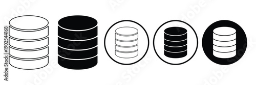 Database Storage Cylinder Icon – Flat Solid & Outline Vector Data Server Symbol Isolated
