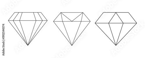 Diamond Icon Set – Luxury Gemstone Symbols in Line, Flat and Silhouette Style Vector Illustration