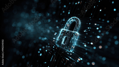 Cyber security lock data protection privacy network encryption glowing neon futuristic padlock concept background digital safety confidence