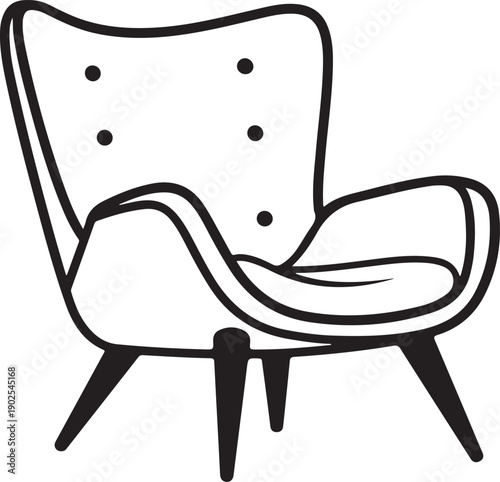 Mid-Century Modern Armchair Line Art Icon. Retro Furniture Vector.