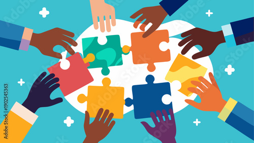Collaborative teamwork with puzzle pieces symbolizing unity and cooperation