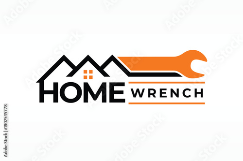 house and wrench text for property business logo