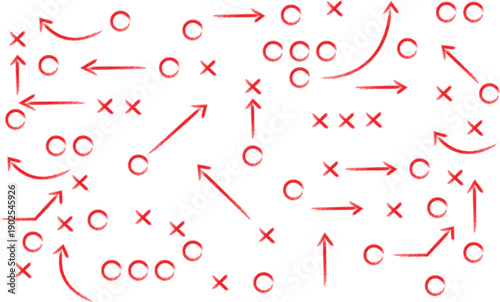 Soccer field diagram illustrating complex offensive and defensive strategy plays