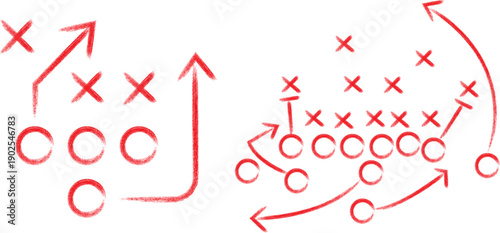 Diagrams illustrating two different offensive formations for American football plays