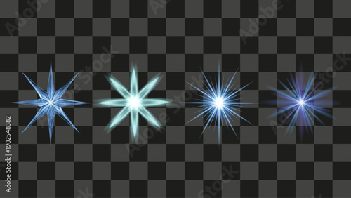 Light Effects Collection of four spectral star shapes digital graphic illustration blue and purple transparent