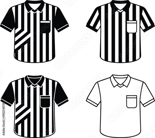 Striped polo shirt illustration referee uniform sports apparel black and white clothing design vector collection isolated